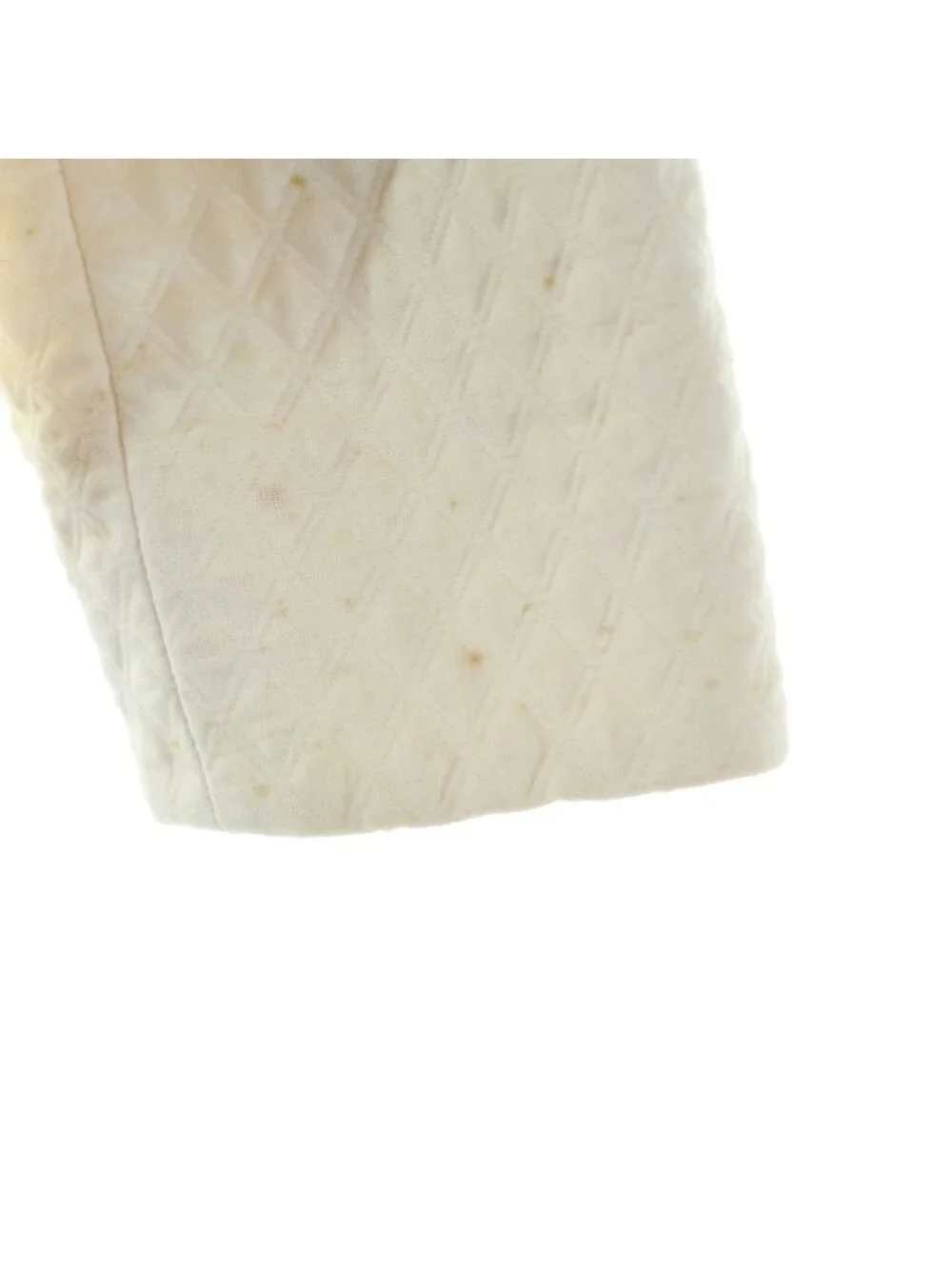 Chanel CC Logo Button Vintage Quilted Cotton Collarless Jacket Short 18 White